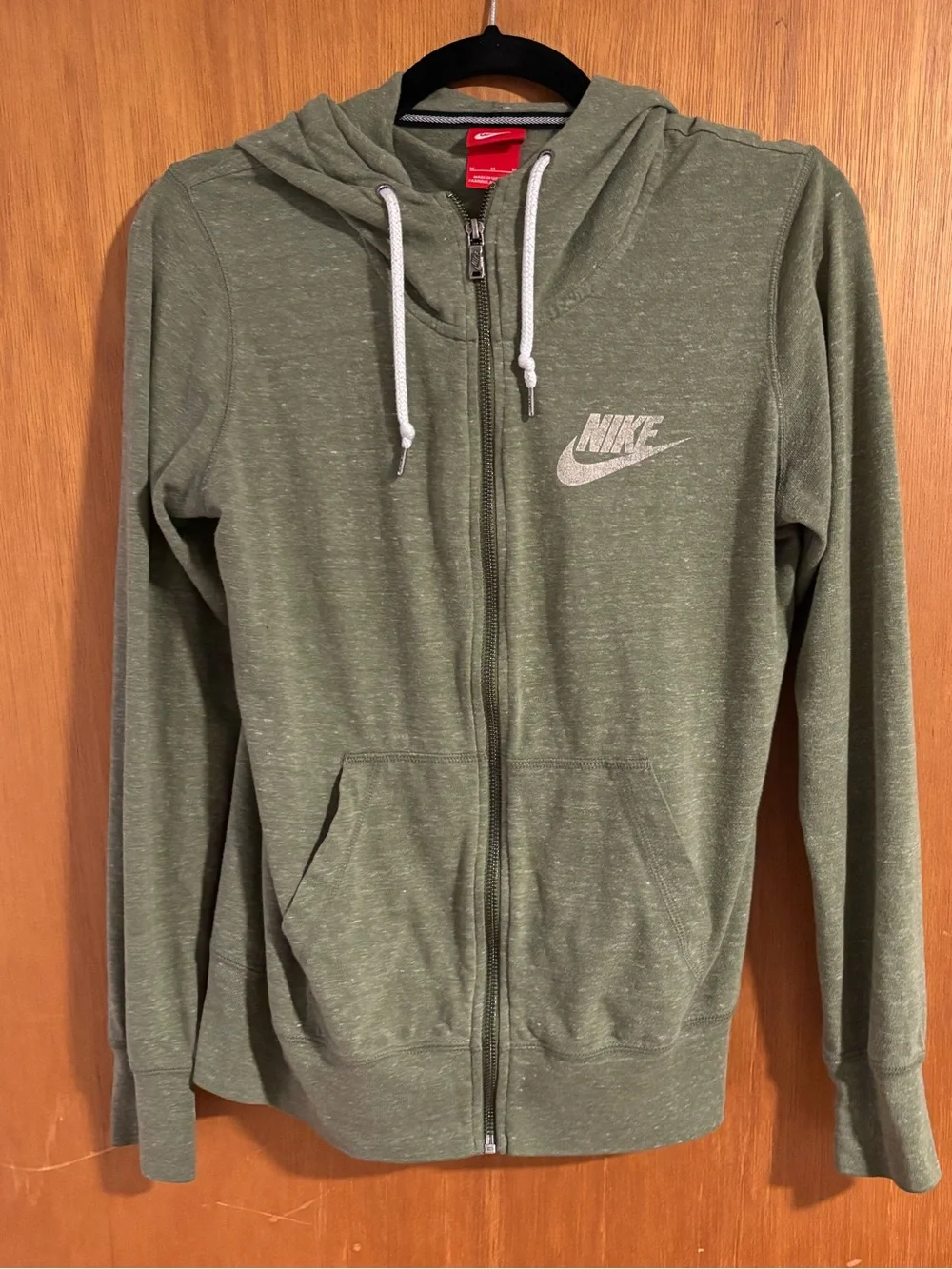 Nike Women's Olive Green Zip-Up Hoodie with Logo